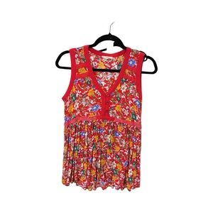 Easel Los Angeles Floral Peplum Tank Top Red Multicolor Sleeveless Size S